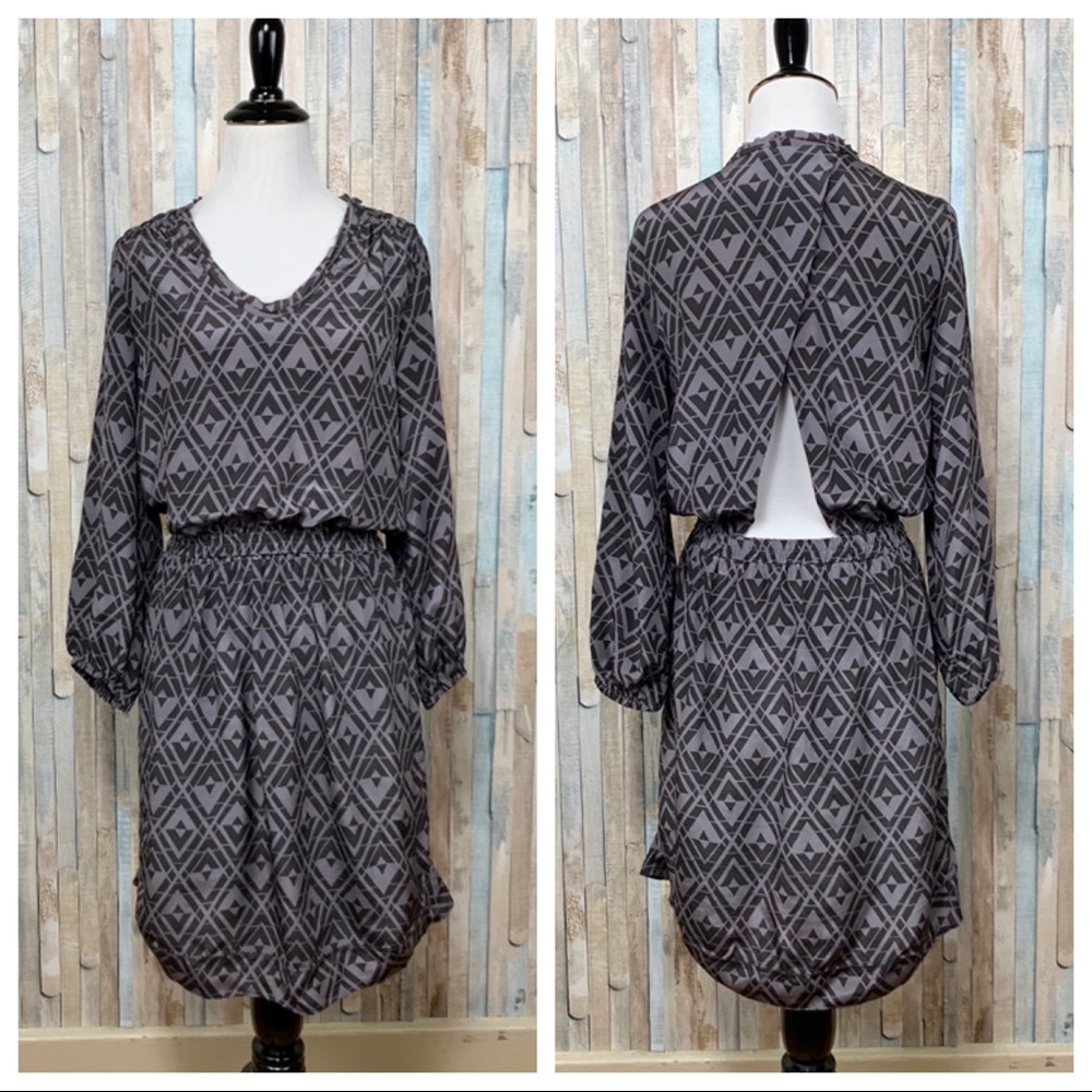 Rebecca Taylor 0 Gray Geo Silk Dress Cutout Back